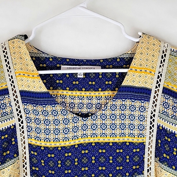 Collective Concepts Crochet Trimmed Boho Peasant Long Sleeve Blouse Size S - Picture 3 of 8